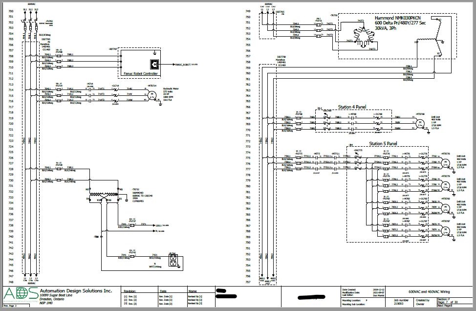 EPLAN drawing of the Fanuc robot cell construction